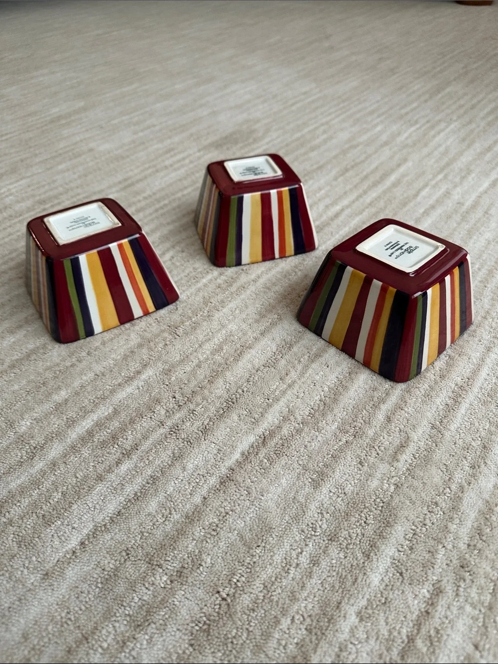 Set of 3 PAMPERED CHEF Simple Additions Stripes Square Bowls Entertaining
